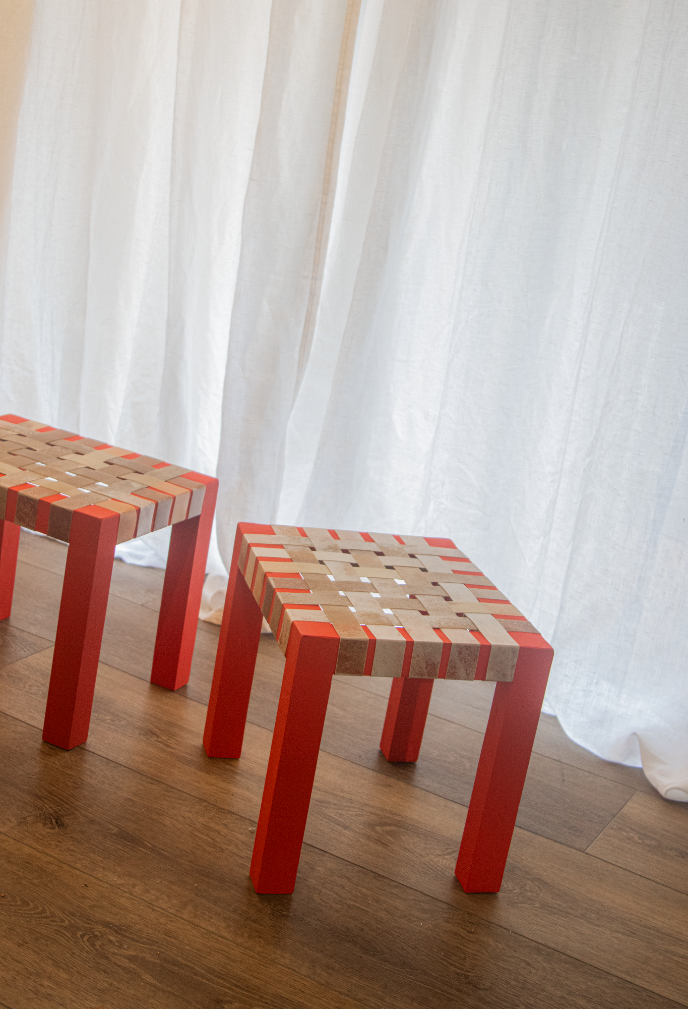 Banco Trenza madera Roja y Lonja natural