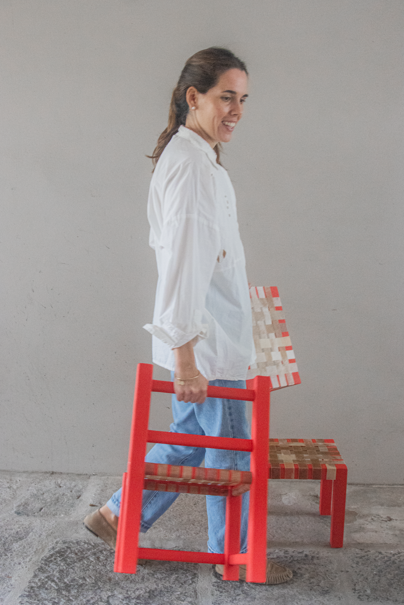 Sillita Trenza madera Roja en lonja natural
